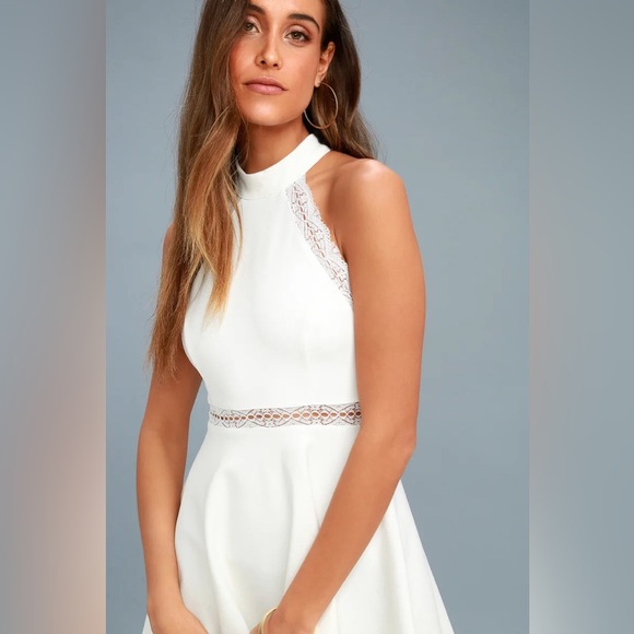 Lulus Reach Out My Hand White Lace Skater Halter Mini Dress XL - Picture 6 of 12